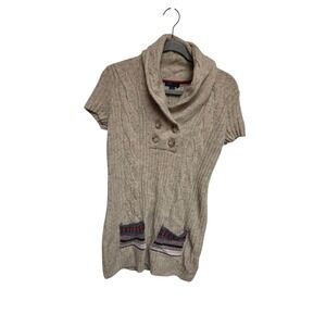 Tommy Hilfiger‎ Short Sleeve Sweater Tunic Top Collared Pockets Beige M